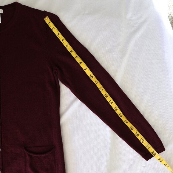 100% Merino Wool Cardigan - Size S/M - Button Up Sweater With Pockets - Plum - Picture 8 of 10